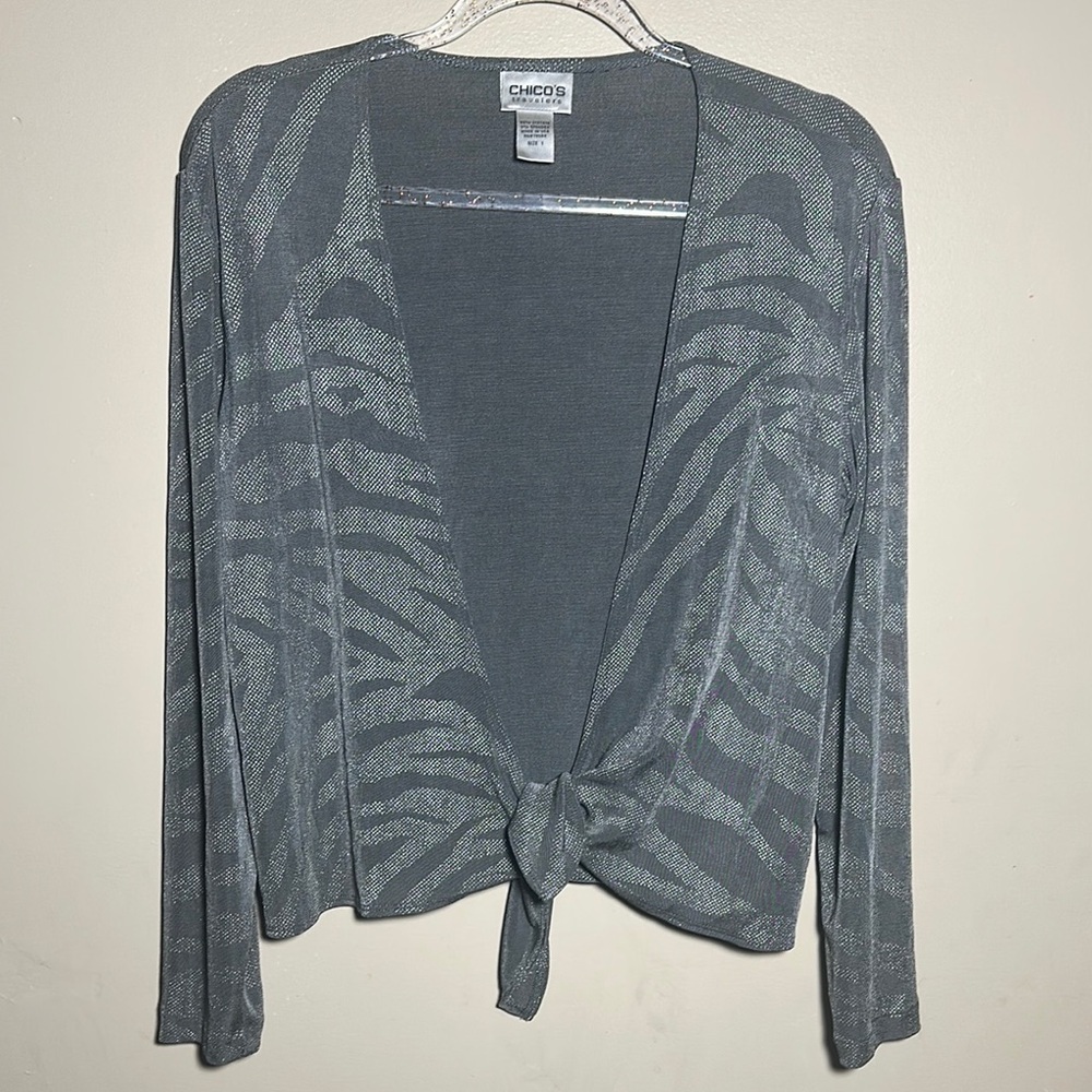 Chico's Travelers Gray Tie-Front Cardigan | 1